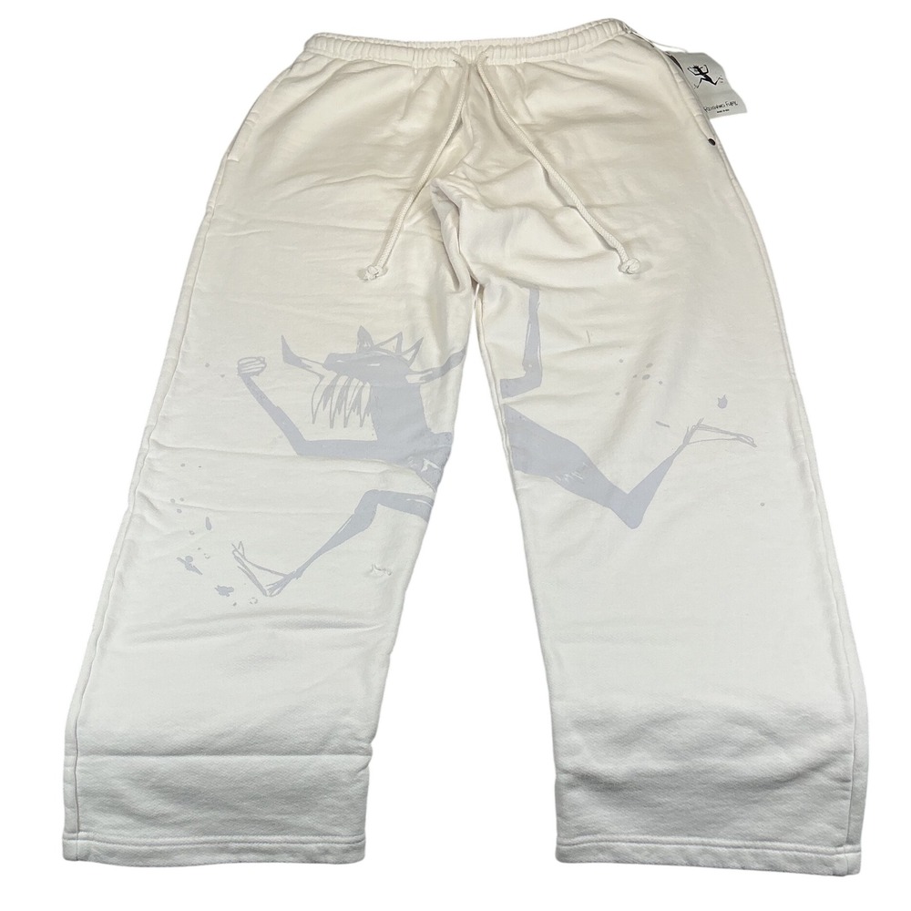 Reigning Fury Mens XL White‎ Graphic Fleece Wide Leg Sweatpants Made in USA NWT